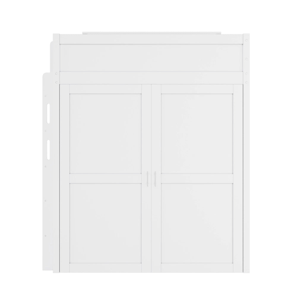Letto a soppalco 90x200 con scrivania; armadio e illuminazione LED; bianco