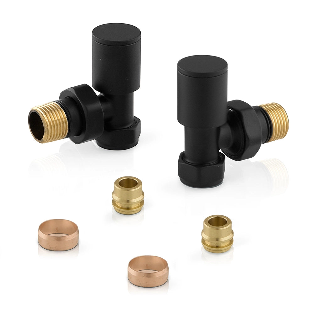 Coppia valvole termoarredo in acciaio con raccordo rame da 12 mm tonde nero opaco