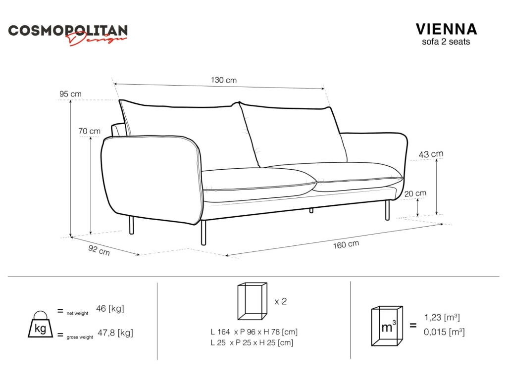 Cosmopolitan Design - Divano "Vienna" 2 posti in velluto beige chiaro 