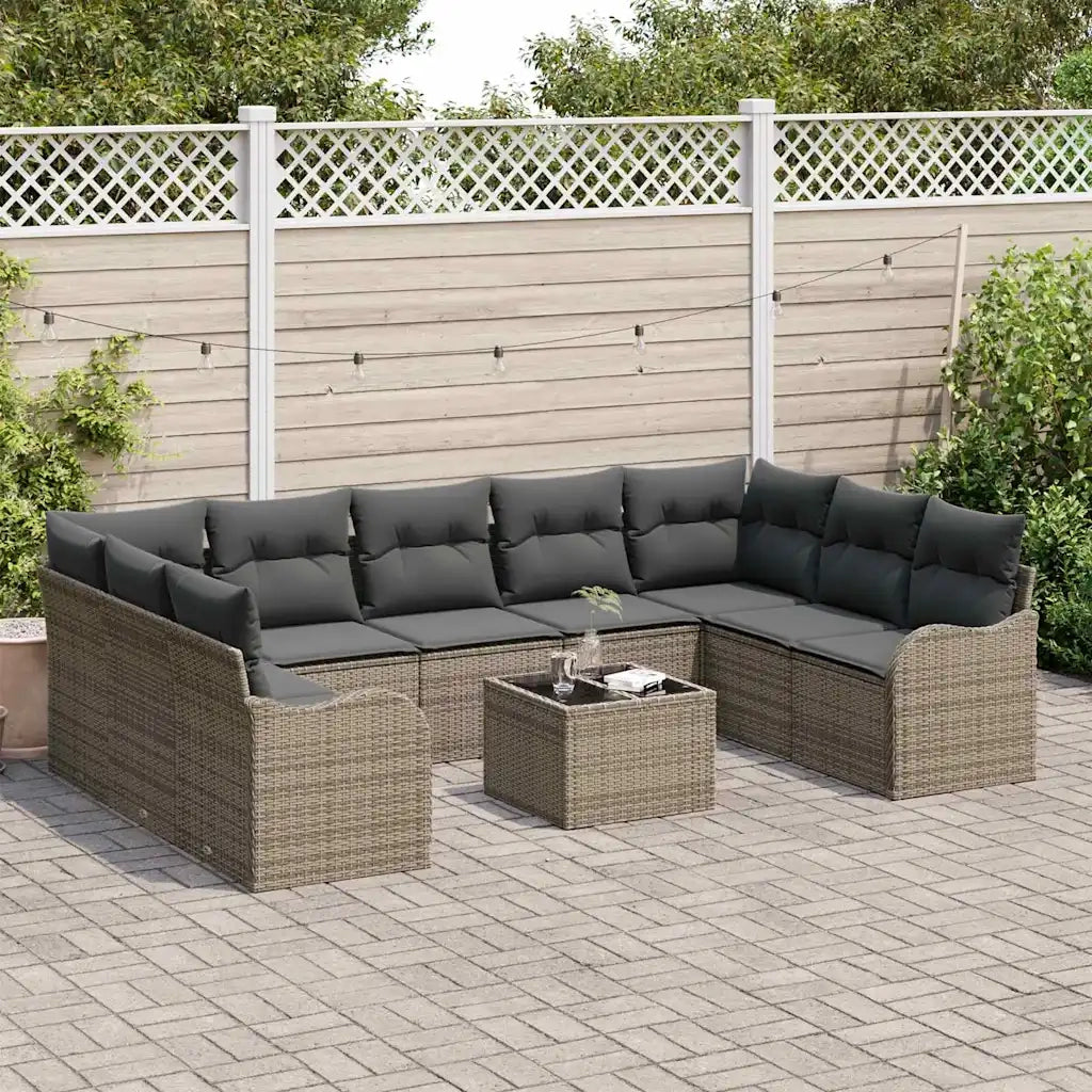 Set Divano da Giardino con cuscino 10 pcs Grigio Poly Rattan