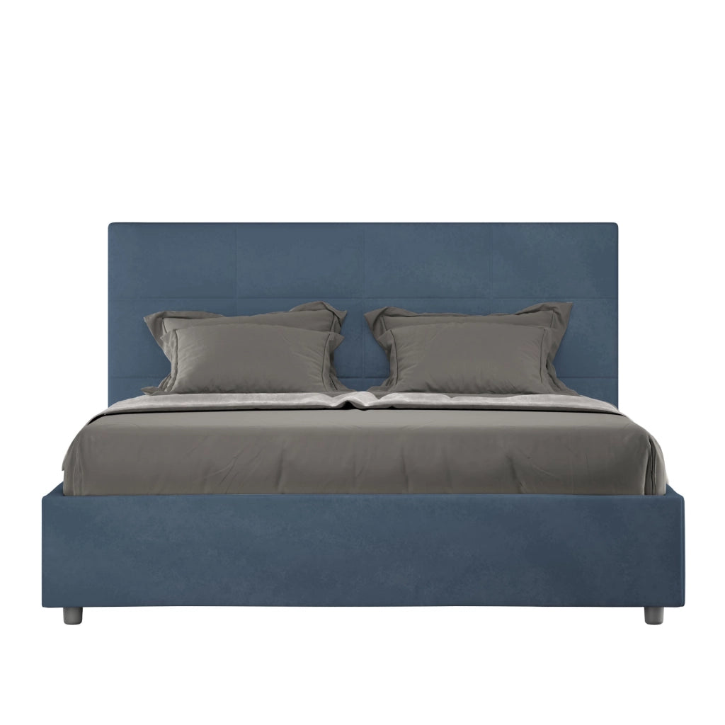 BS COM Letto matrimoniale con rete imbottito 160x200 microfibra blu