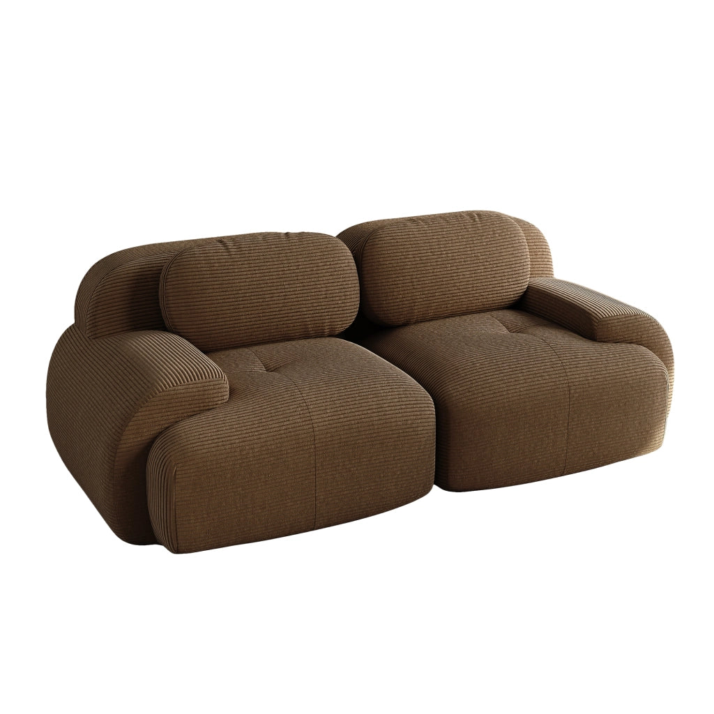 Divano 2 Posti in Velluto a Coste Modulare con Braccioli ¨C MINIMAL ¨C Marrone