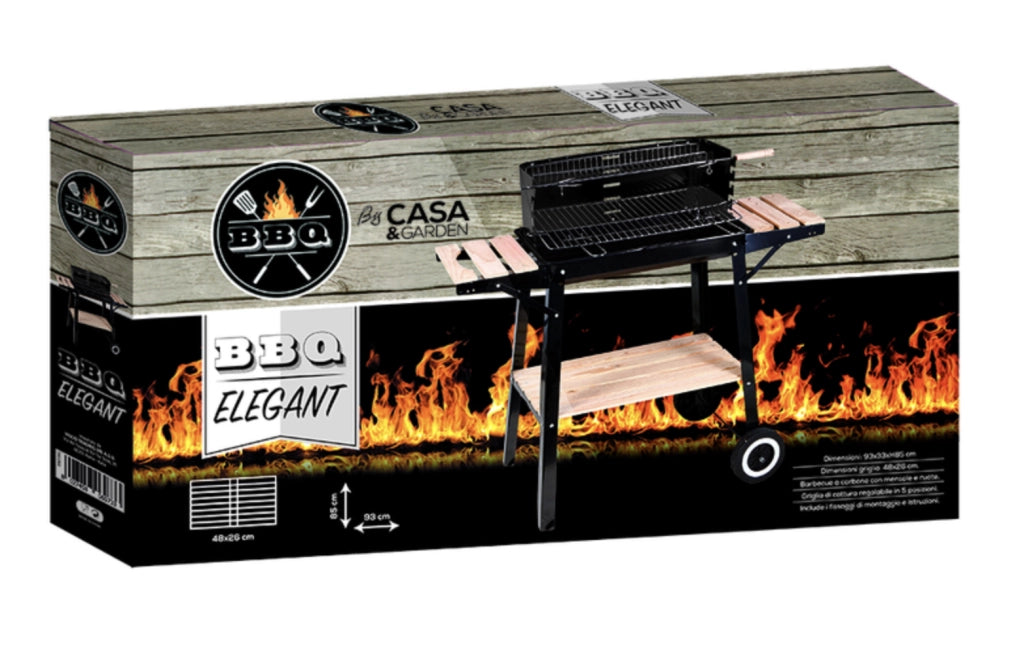 Barbecue rettangolare con mensole in legno