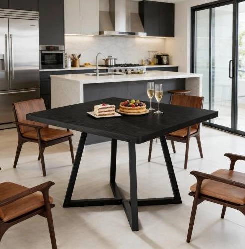 TAVOLO quadrato industriale 80 cm MDF e metallo nero