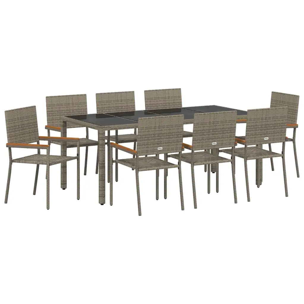 Set da Pranzo per Giardino 9 pcs Grigio polyrattan