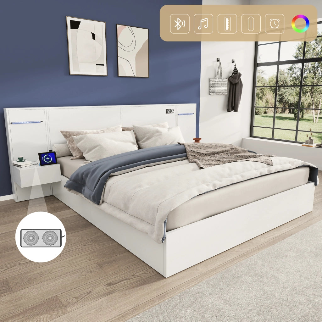 LETTO 180x200 cm in MDF bianco con 2 comodini