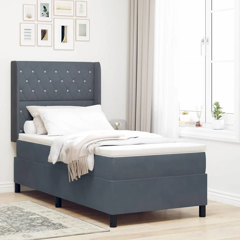 Letto a molle con materasso Grigio scuro 90 x 200 cm Velluto