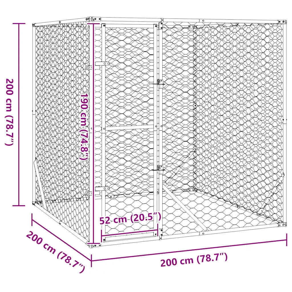 Cuccia per Cani da Esterno Argento 2x2x2 m Acciaio Zincato 153674
