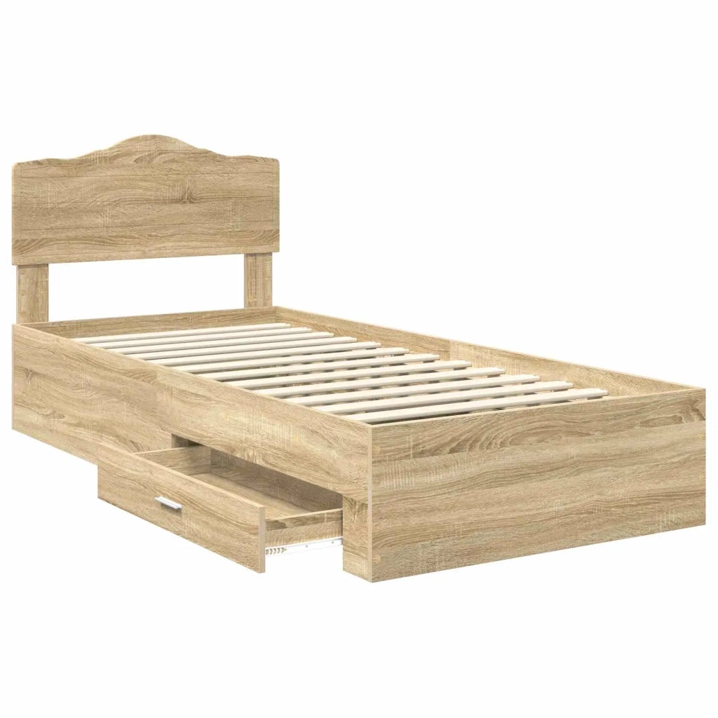Letto singolo | Letto per adulti | Struttura del letto Rovere Sonoma 90 x 200 cm Legno multistrato