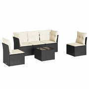 Set Divano da Giardino 6 pz | Set Salotto da Giardino con Cuscini Nero in Polyrattan