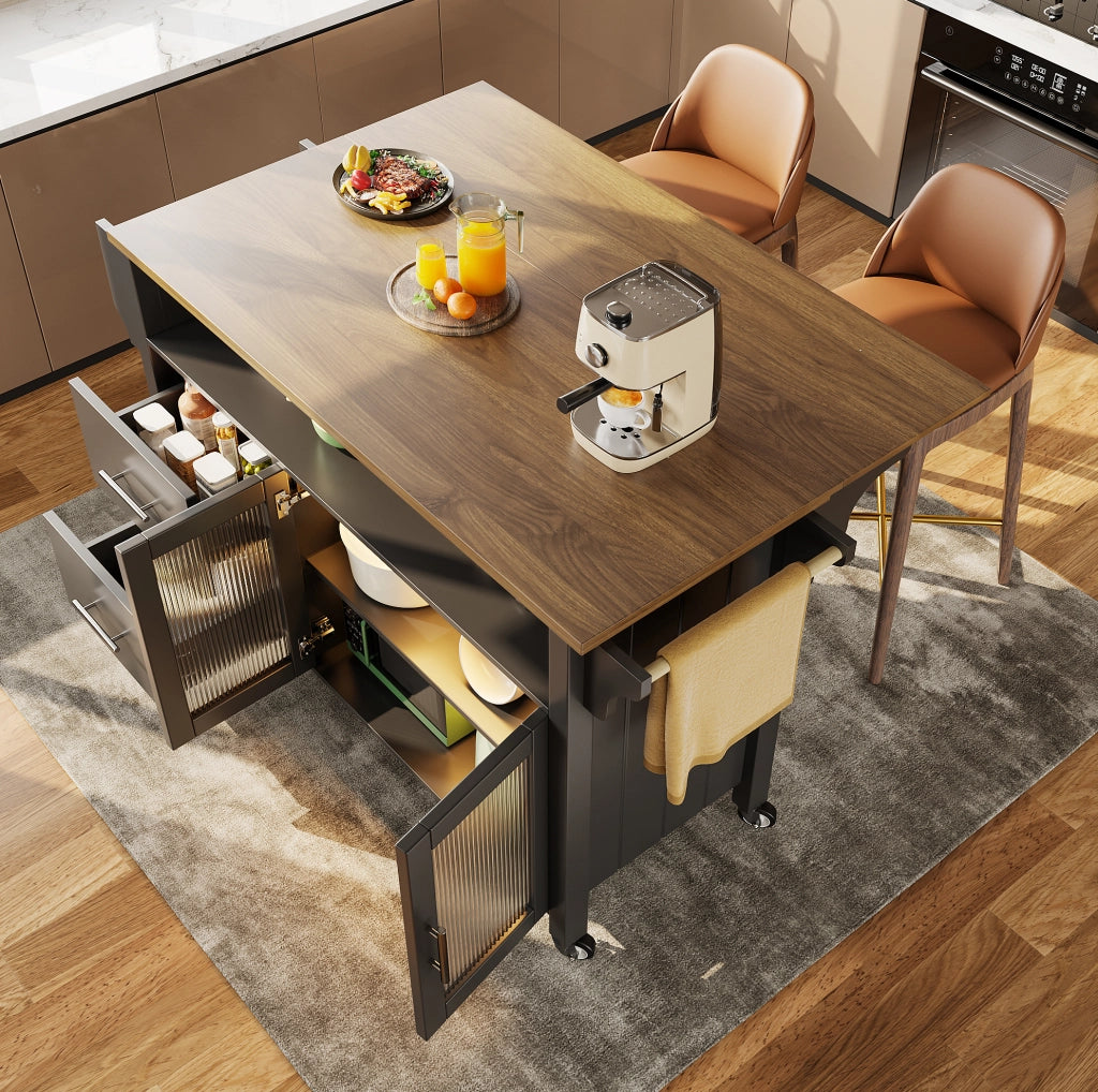 CARRELLO CUCINA 139x40x94 cm Nero MDF con LED e ruote