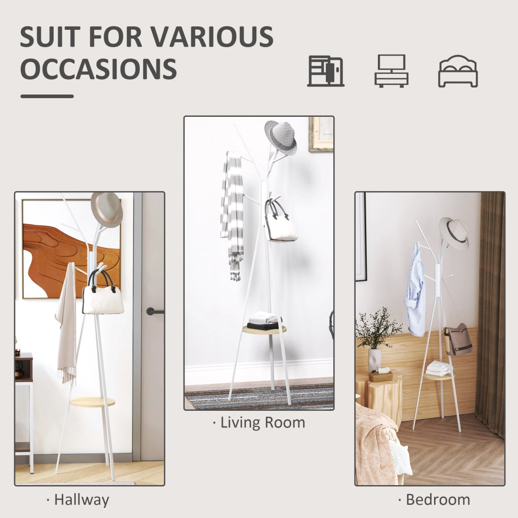 Mobile ingresso con 3 aste e 8 ganci - per ingresso - in metallo e MDF - 45×45×180 cm - bianco