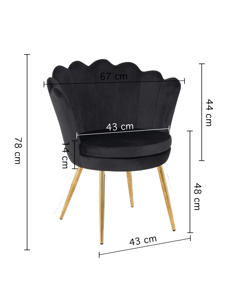 Poltrona Conchiglia Camera da Letto in Velluto Design Moderno Maddina Nero
