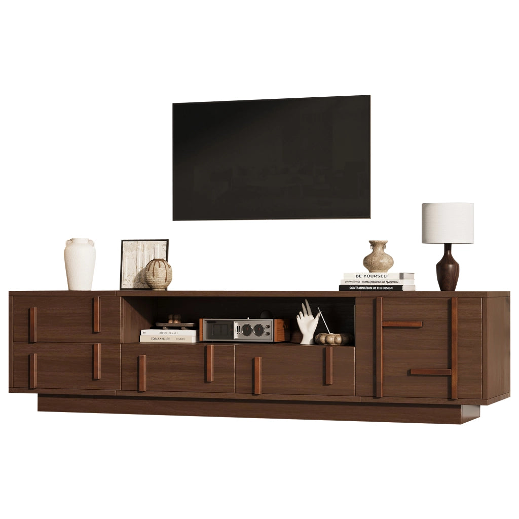 Mobile TV largo 180 cm in MDF con 4 cassetti e vano chiuso, noce