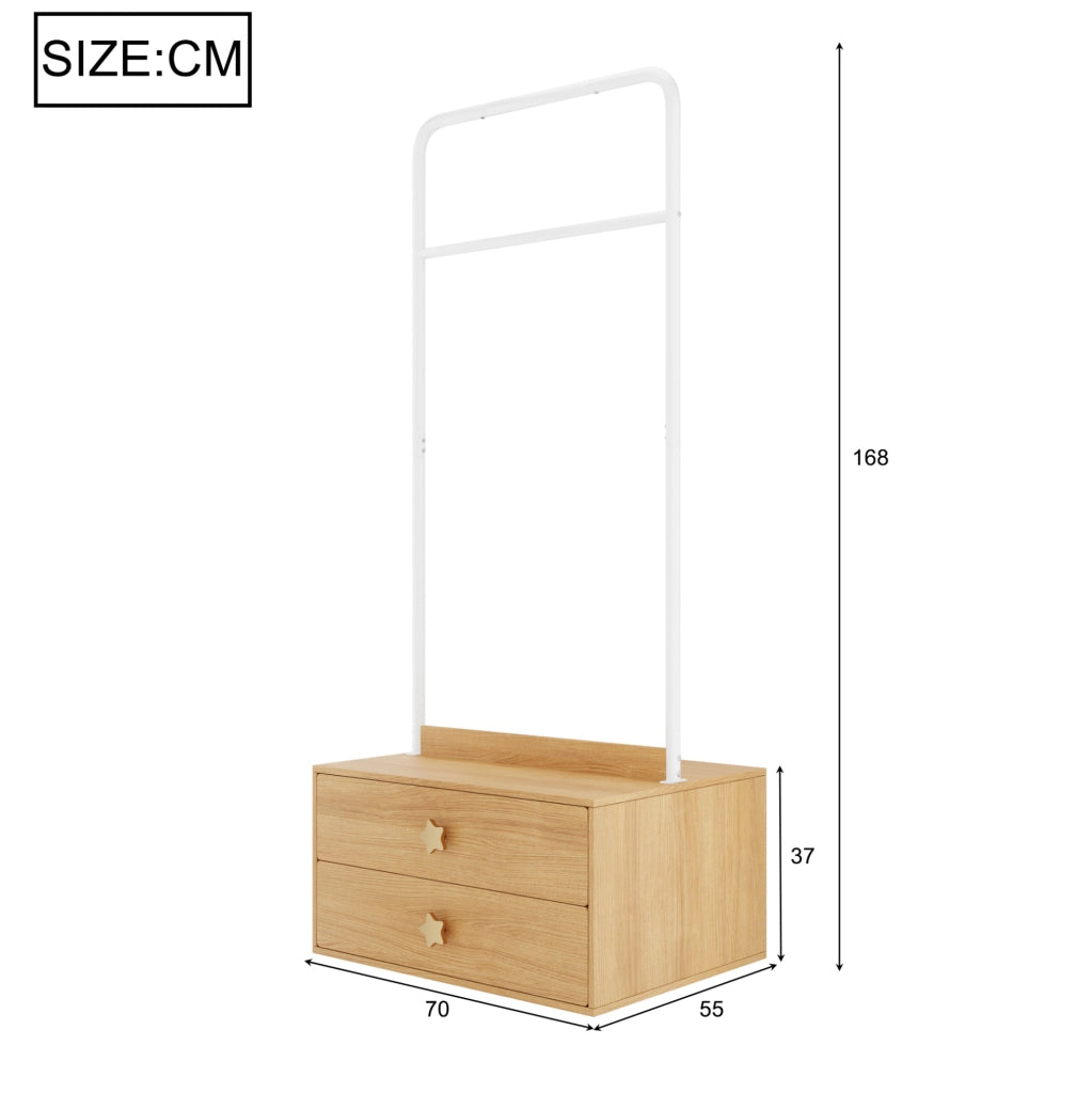 Appendiabiti per bambini 70x55x168 cm con 2 cassetti in MDF color legno