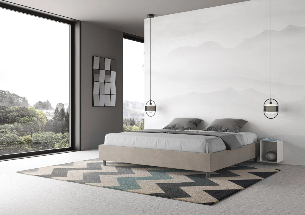 BS COM Letto con rete imbottito 180x190 microfibra sabbia