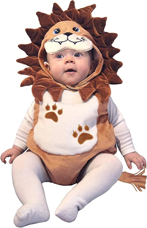 COSTUME CARNEVALE BABY LEONCINO FAGOTTINO CAPPUCCIO CON ORECCHIE E CERNIERA PER NEONATI 0-9 MESI