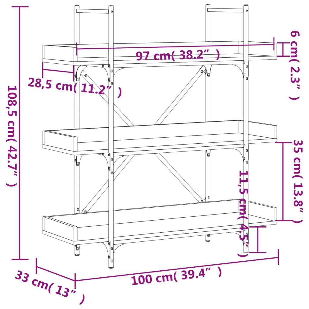 Libreria a 3 Ripiani-Scaffale per Libri-Mobile di Stoccaggio Nera 100x33x108,5 cm in Legno Multistrato