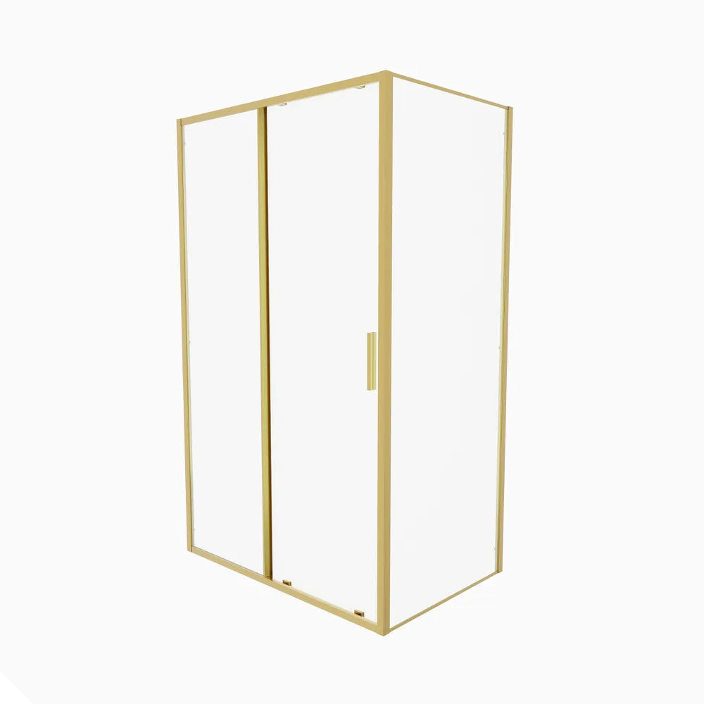 Box doccia slim 90x160cm con porta scorrevole e parete fissa profili oro spazzolato e vetro 6mm trasparente anticalcare h190| Portofino