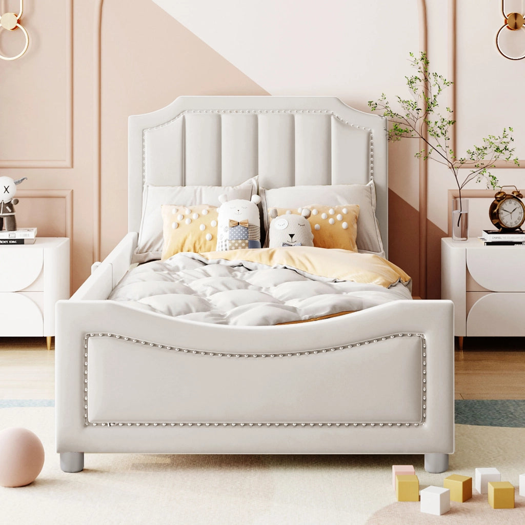 Letto Imbottito Multifunzione ¨C MINIMAL ¨C Flanella Beige 90x200, con Schienale e Braccioli