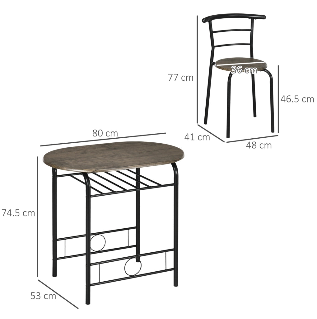 Set bistrot nero con tavolo e 2 sedie, ripiano inferiore