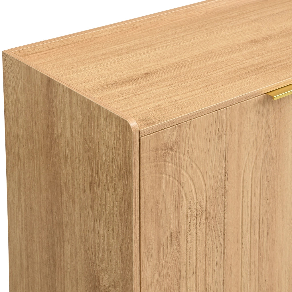 Madia a 4 ante con ripiani regolabili in MDF naturale e gambe in ferro dorato per soggiorno 140 × 38 × 75 cm