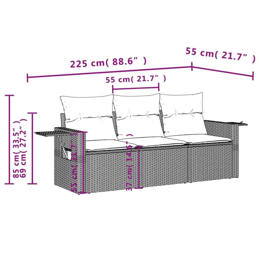 Set Divano da Giardino 3 pz | Set Salotto da Giardino con Cuscini Beige in Polyrattan