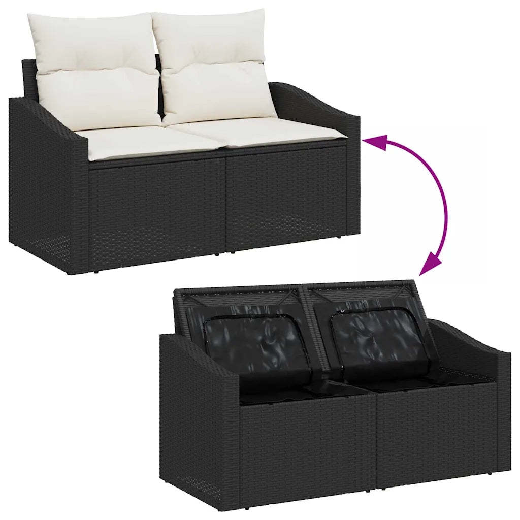Set Divano da Giardino 7 pcs Nero e Crema polyrattan 3356451