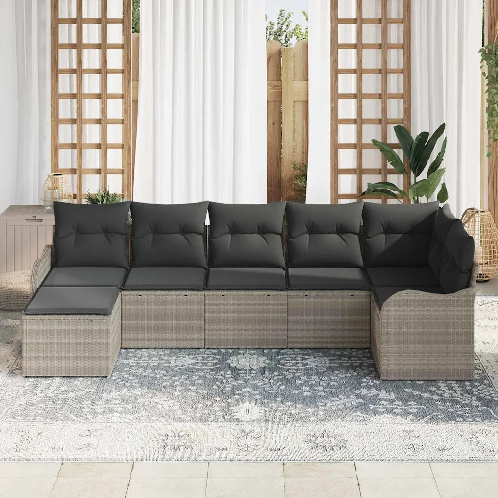 Set Divano da Giardino 7 pcs Grigio chiaro Poly Rattan