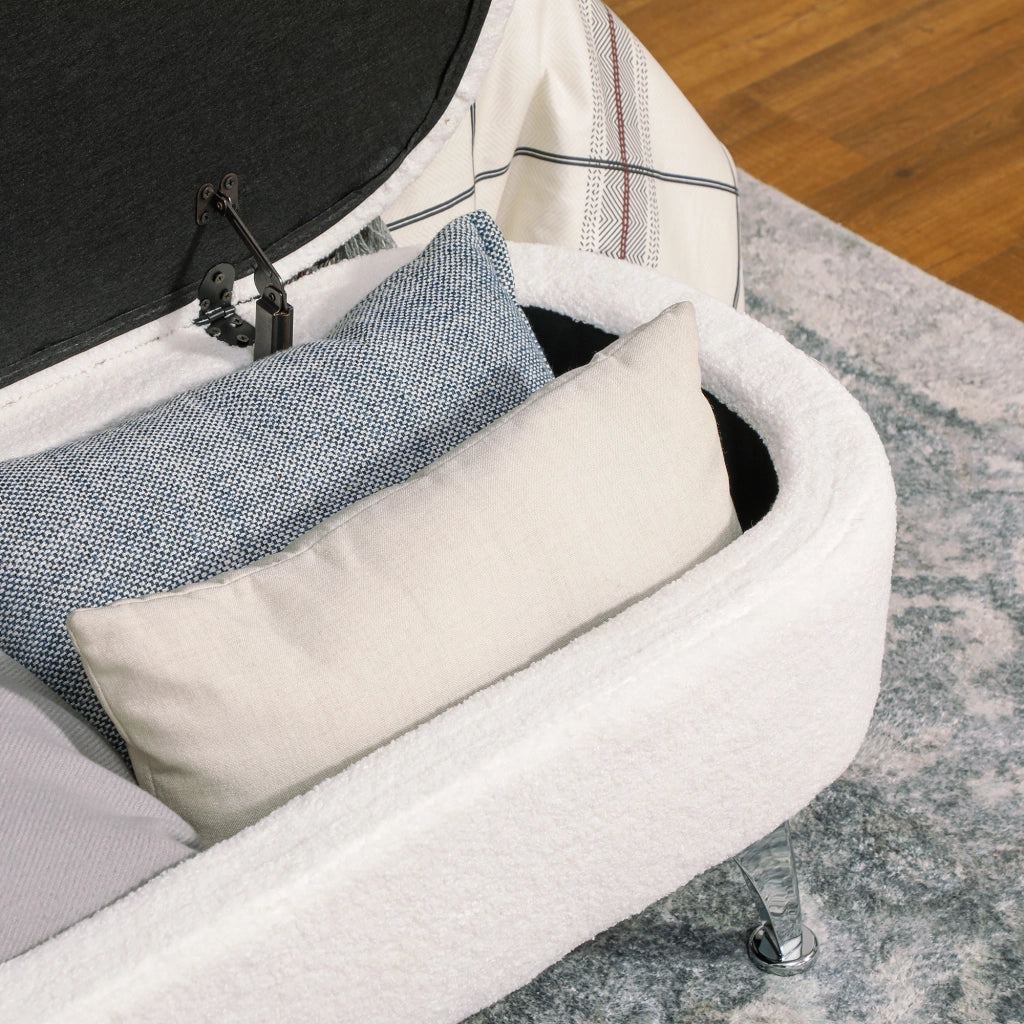 Panca contenitore Panca imbottita con coperchio Panca da ingresso in Poliestere Bianco 114 × 47 × 46,5 cm