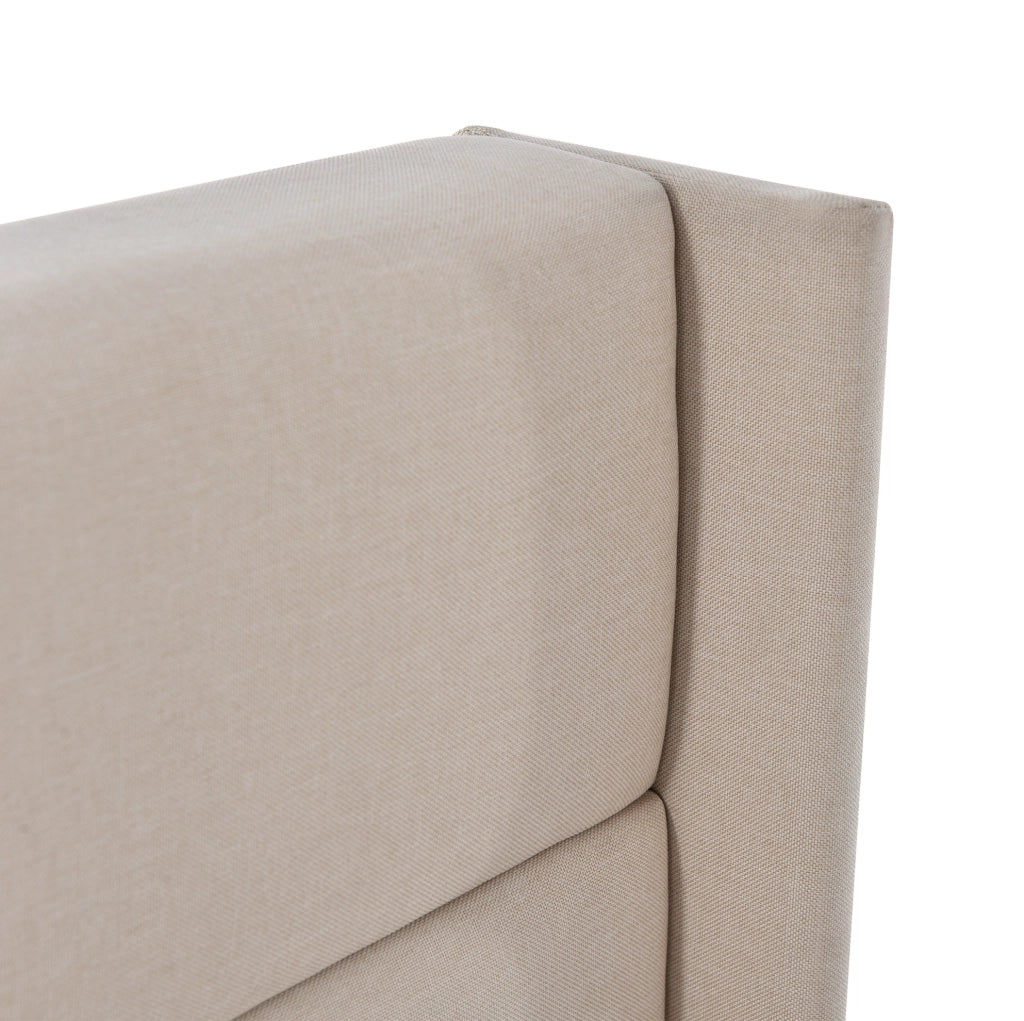 Letto imbottito con contenitore e rete sollevabile 140x200 cm; in lino beige