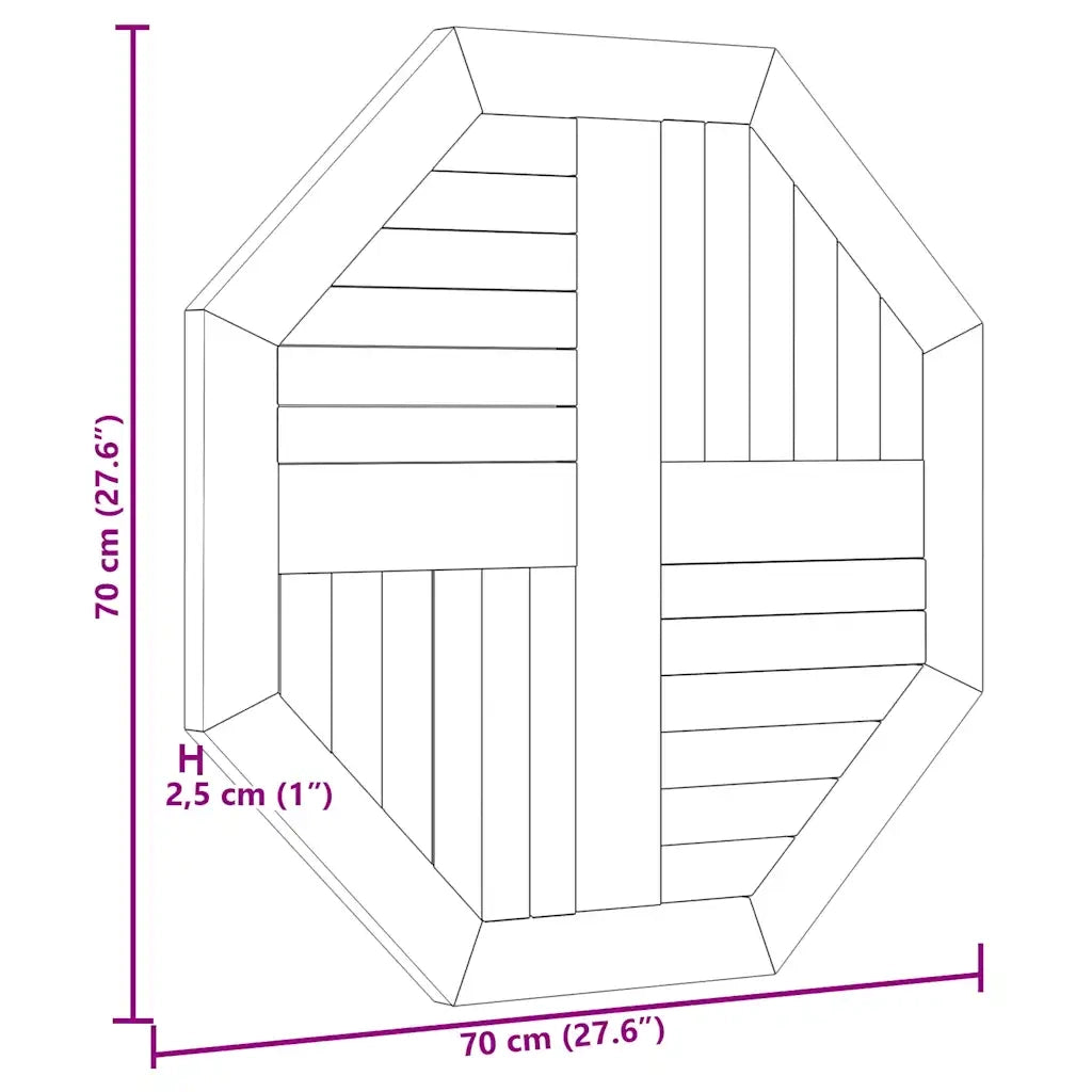 Dessus de table 70x70x2,5 cm octogonal bois de teck massif