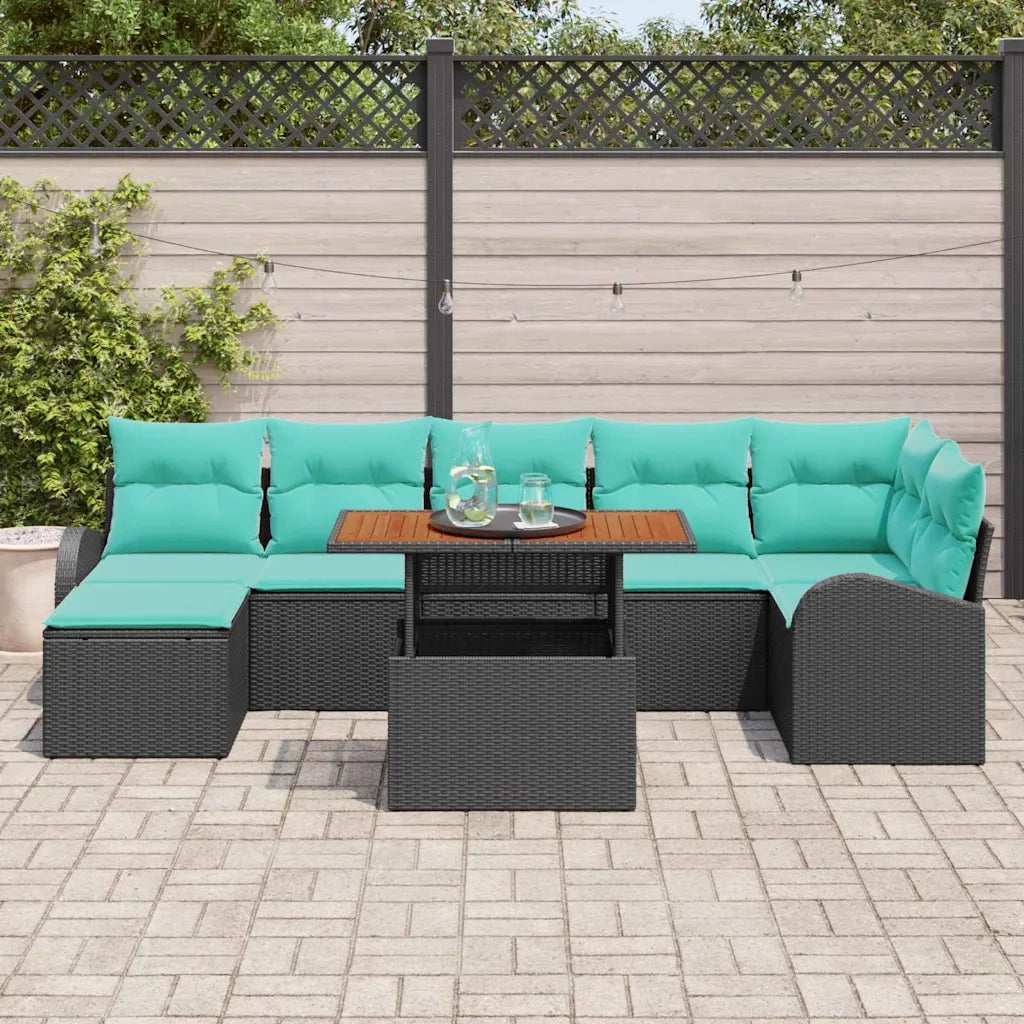 Set Divano da Giardino 8 pcs Nero Poly Rattan 3358356