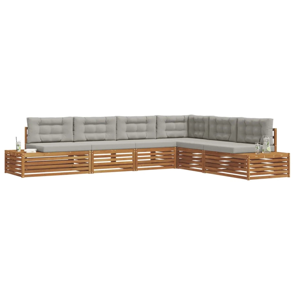 7 pz Set di divani da esterno Grigio Naturale e Chiaro 3374101