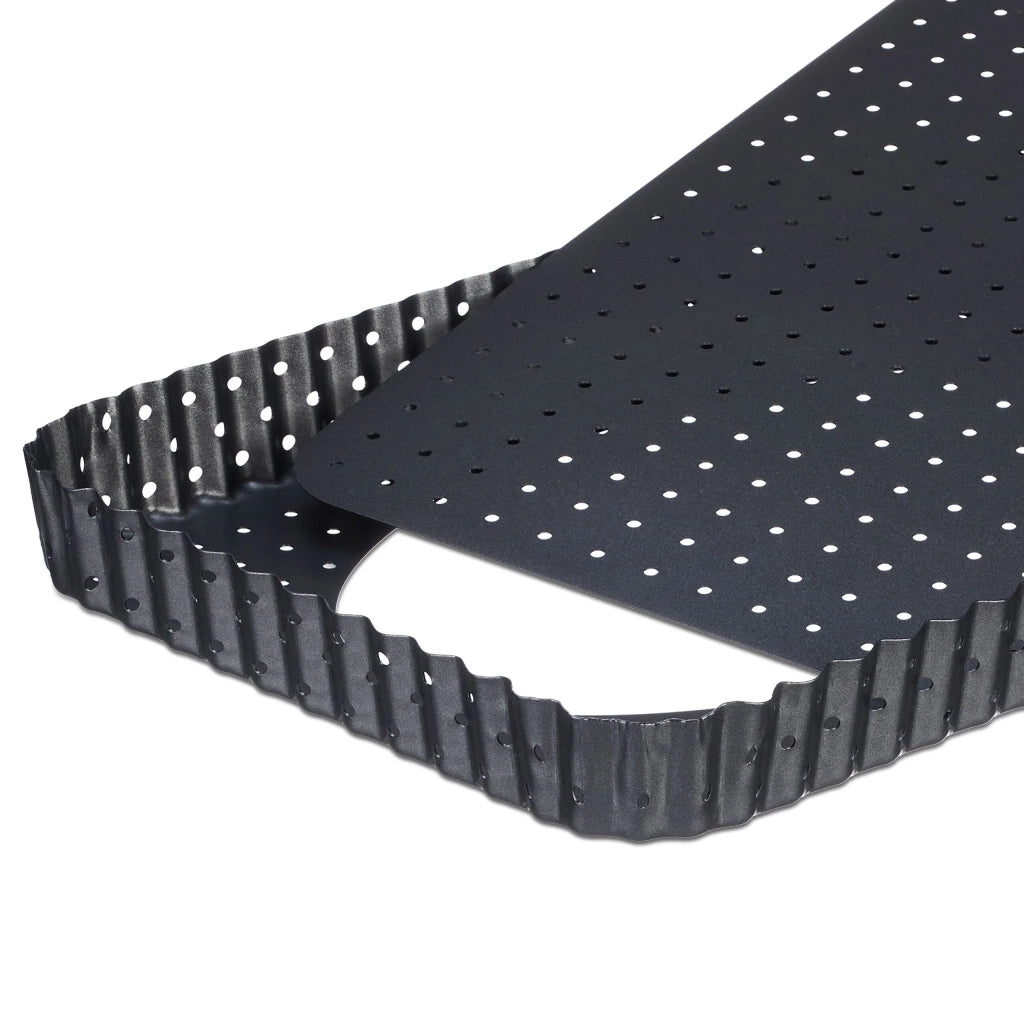 Set di 2 stampi per crostata perforati fondo amovibile cottura omogenea 32 x 25 x 3 cm in acciaio nero 13_0014232
