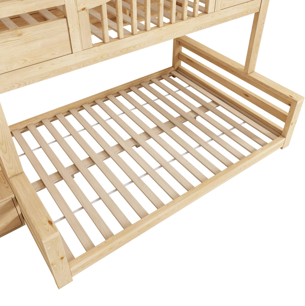 Letto a castello in legno 90x200/140x200 con scala contenitore e ripiani