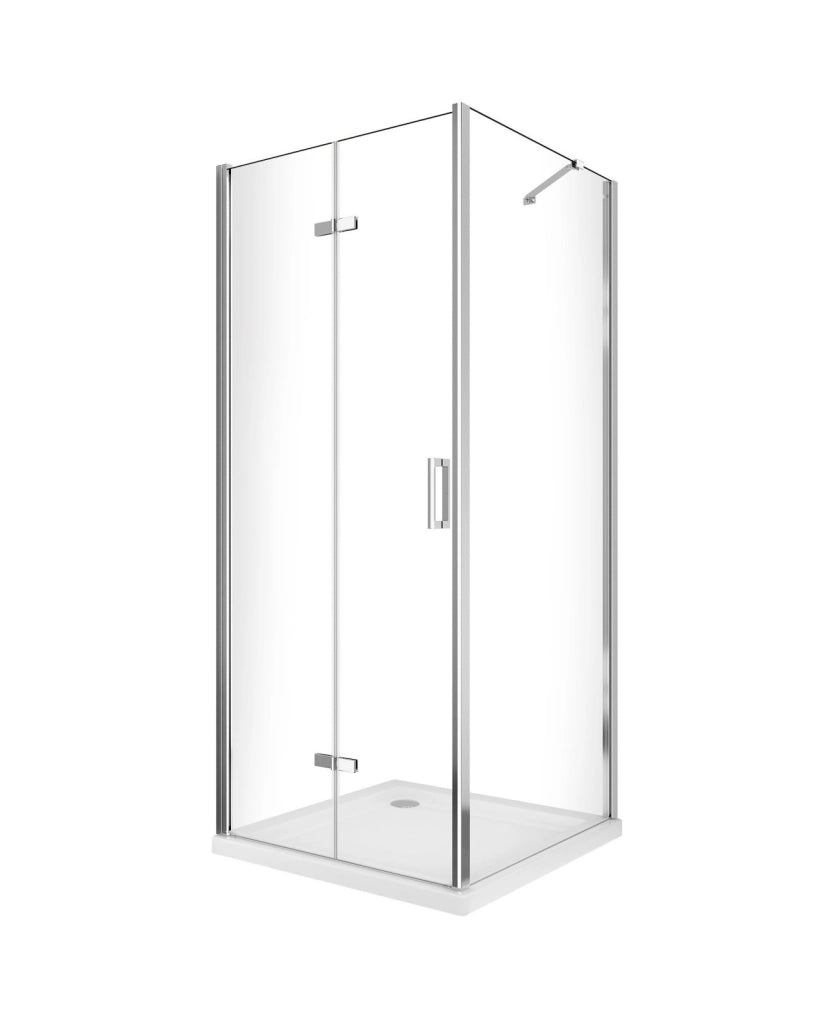 Box doccia due lati porta a libro con parete fissa, cristallo 6mm trasparente, h190 Sicena Lura Trasparente 6mm,Fisso 65 + Porta 85 cm