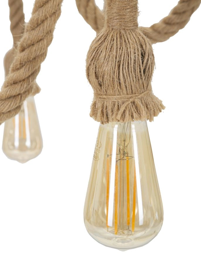 Lampadario Rope Circle Ø64x90 cm in Ferro e Corda Marrone e Nero