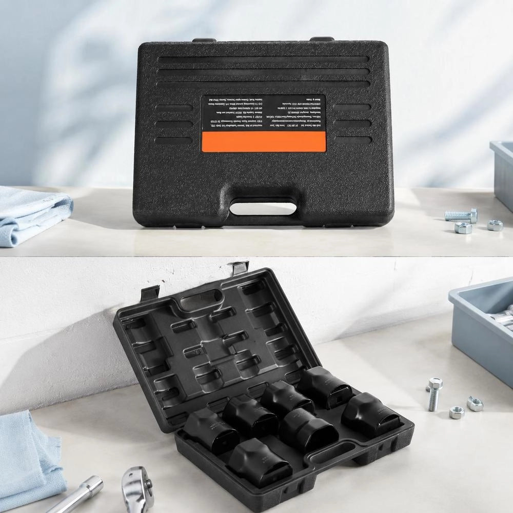 7-piece Socket Set For Wheel Bearing Locknuts, 12.7 Mm Drive, SAE & Metric 6-point Sockets With Storage Case, For Removing And Installing Wheel Bearing Locknuts