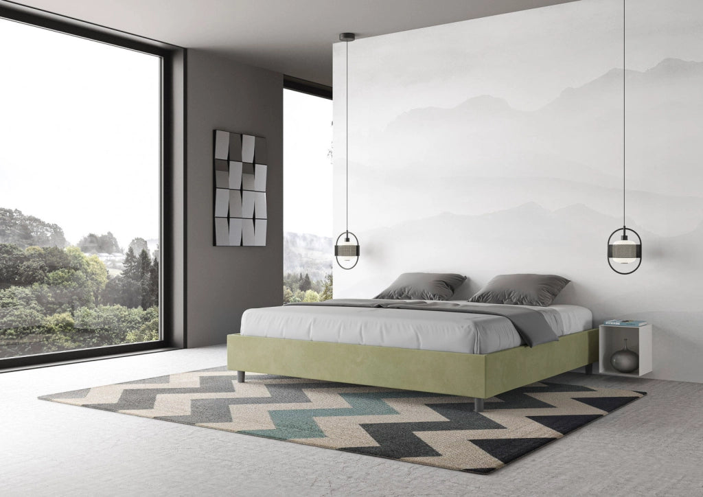 BS COM Letto matrimoniale king size con rete imbottito 190x200 microfibra tè verde