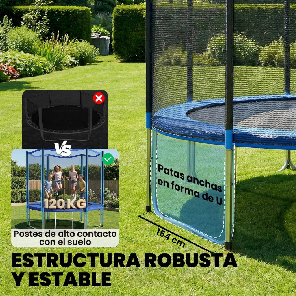 Trampolino Esterno per Bambini con Rete di Sicurezza e Scala ¨C Minimal ¨C ?305 cm Blu