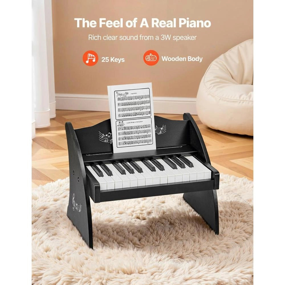 Tastiera Pianoforte Bambini 25 Tasti Strumento Musicale Educativo Suono Realistico Doppia Alimentazione Nero