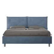 BS COM Letto queen size senza rete imbottito 150x190 microfibra blu Large