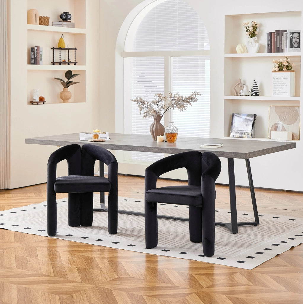Set di 2 sedie da pranzo in velluto nero con braccioli