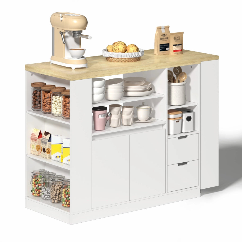 Isola cucina estensibile - Zephmum - 115 cm - Con ripiani, cassetti e bar caff¨¨