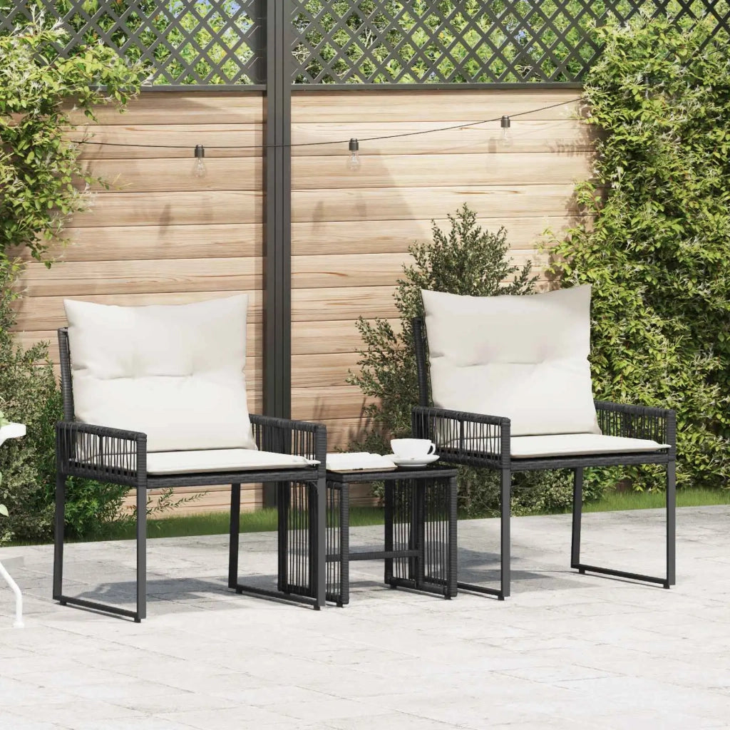 Set di Mobili da Esterno 7 pz | Set Salotto da Giardino Nero e Bianco Crema polyrattan