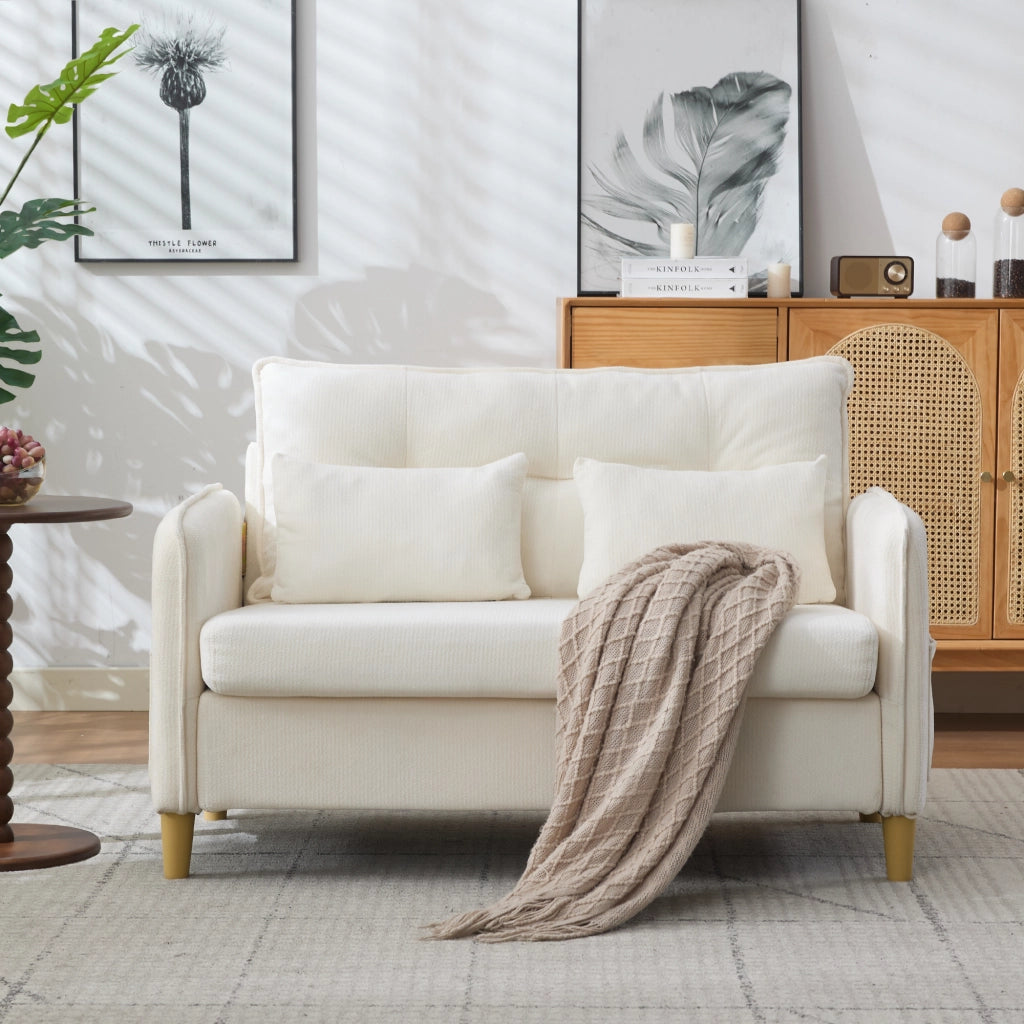 Divano 2 posti 127x75.5x83 cm con tasche laterali in tessuto chenille beige