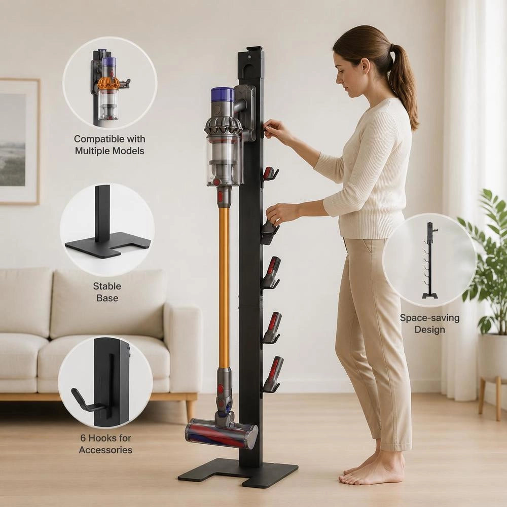 Vacuum Cleaner Stand, Compatible With Dyson V6 V7 V8 V10 V11 V15, Stable Vacuum Cleaner Stand Holder With 6 Hooks For Dyson DC30 DC31 DC34 DC35 DC58 DC59 DC62 D74 Cordless Vacuum Cleaners And Accessories