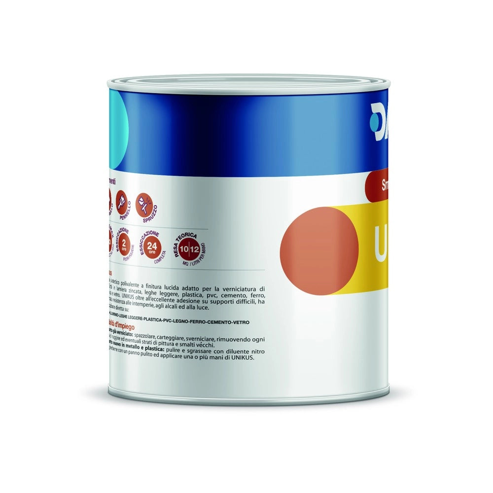 Damas unikus lucido smalto polivalente zincato alluminio plastica pvc *** formato 0,750 lt, colore- 211 grigio argent...