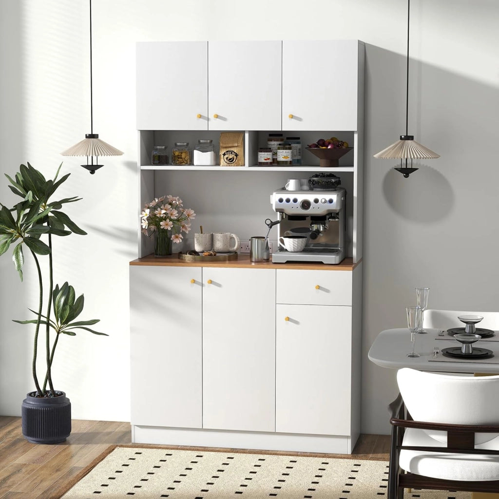 Armadio Dispensa da Cucina, Credenza da Cucina Alta con Ripiani Regolabili in 3 Posizioni, Illuminazione a LED e Presa Elettrica, per Sala da Pranzo, Soggiorno, Cucina, 100 x 40 x 181 cm